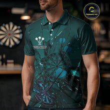 Load image into Gallery viewer, Cracked Dartboard Broken Glass Men's Darts Shirt Custom Name &amp; Team | Opt1 - Dark Teal NYN0653