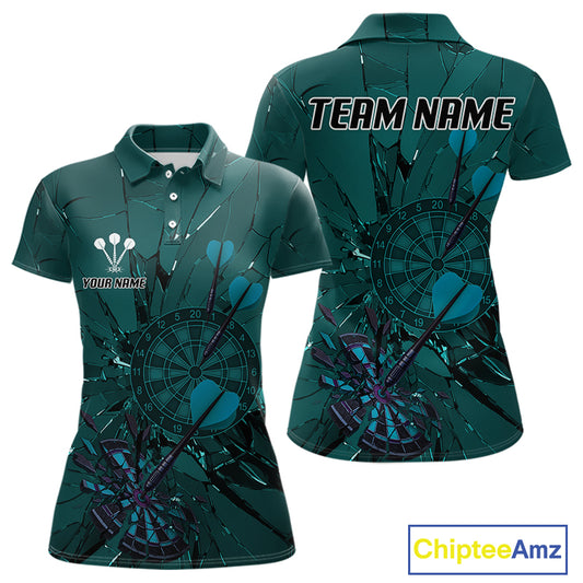 Cracked Dartboard Broken Glass Women's Darts Shirt Custom Name & Team | Opt1 - Dark Teal NYN0653