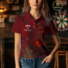 Load image into Gallery viewer, Cracked Dartboard Broken Glass Women's Darts Shirt Custom Name &amp; Team | Opt2 - Red NYN0654