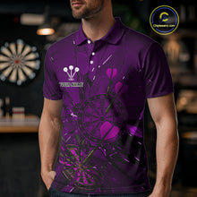Load image into Gallery viewer, Cracked Dartboard Broken Glass Men's Darts Shirt Custom Name &amp; Team | Opt3 - Purple NYN0655