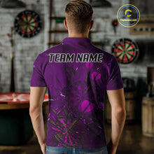 Load image into Gallery viewer, Cracked Dartboard Broken Glass Men's Darts Shirt Custom Name &amp; Team | Opt3 - Purple NYN0655