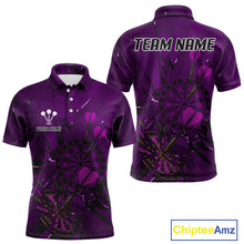 Load image into Gallery viewer, Cracked Dartboard Broken Glass Men's Darts Shirt Custom Name &amp; Team | Opt3 - Purple NYN0655