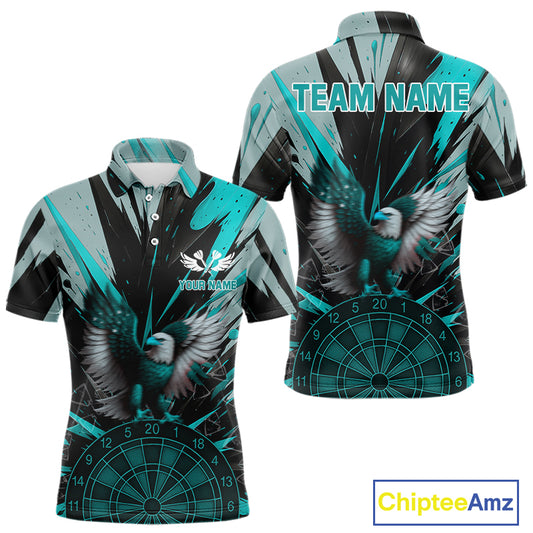 Eagle Dartboard Broken Glass Men's Darts Shirt Custom Name & Team | Opt2 - Turquoise NYN0657
