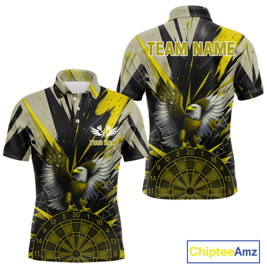 Eagle Dartboard Broken Glass Men's Darts Shirt Custom Name & Team | Opt3 - Yellow NYN0658