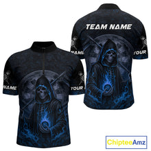 Load image into Gallery viewer, Custom Blue Skull Dartboard Grunge 1/4-Zip Darts Jerseys For Men, Darts Team Shirt Uniform NYN0870