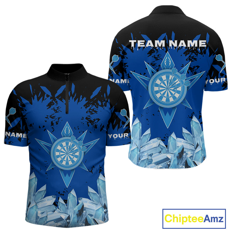 Funny Ice Pattern & Blue Dartboard Darts Team Shirt For Men - Customizable Name NYN0386
