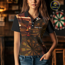 Load image into Gallery viewer, Gold Dartboard &amp; Dart Arrows Pattern, Darts Team Shirt For Women - Customizable Name NYN0387