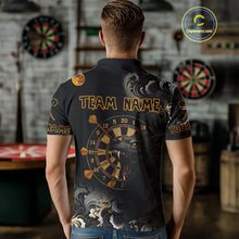 Load image into Gallery viewer, Black Ferocious Wolf &amp; Gold Dartboard Darts Team Shirt For Men - Customizable Name NYN0389