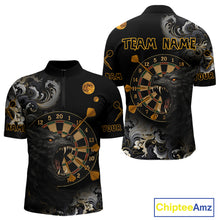 Load image into Gallery viewer, Black Ferocious Wolf &amp; Gold Dartboard Darts Team Shirt For Men - Customizable Name NYN0389