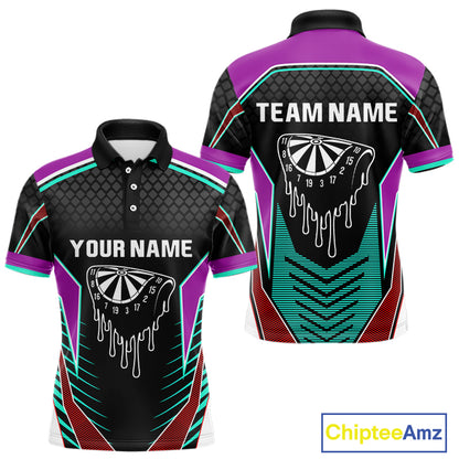 Colorful Darts Team Shirt For Men With Dripping Dartboard - Customizable Name NYN0391