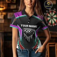 Load image into Gallery viewer, Colorful Darts Team Shirt For Women With Dripping Dartboard - Customizable Name NYN0391