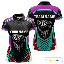 Load image into Gallery viewer, Colorful Darts Team Shirt For Women With Dripping Dartboard - Customizable Name NYN0391