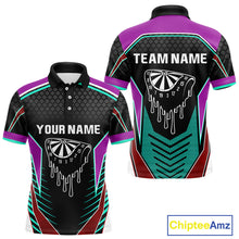 Load image into Gallery viewer, Colorful Darts Team Shirt For Men With Dripping Dartboard - Customizable Name NYN0391