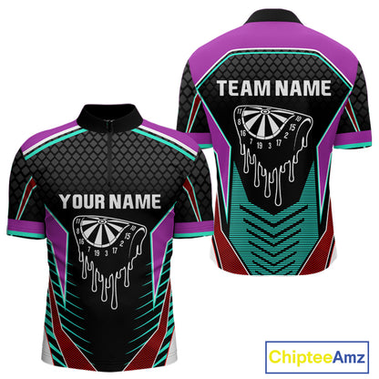 Colorful Darts Team Shirt For Men With Dripping Dartboard - Customizable Name NYN0391