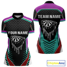 Load image into Gallery viewer, Colorful Darts Team Shirt For Women With Dripping Dartboard - Customizable Name NYN0391