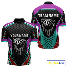 Load image into Gallery viewer, Colorful Darts Team Shirt For Men With Dripping Dartboard - Customizable Name NYN0391