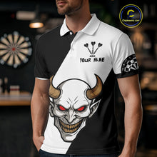 Load image into Gallery viewer, White Evil Horned Skull Funny Darts Shirt For Men - Customizable Name &amp; Team NYN0395