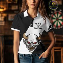Load image into Gallery viewer, White Evil Horned Skull Funny Darts Shirt For Women - Customizable Name &amp; Team NYN0395