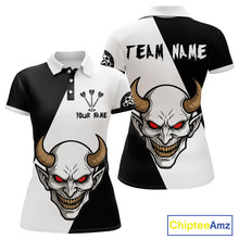 Load image into Gallery viewer, White Evil Horned Skull Funny Darts Shirt For Women - Customizable Name &amp; Team NYN0395