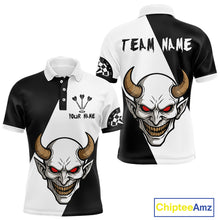 Load image into Gallery viewer, White Evil Horned Skull Funny Darts Shirt For Men - Customizable Name &amp; Team NYN0395