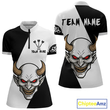 Load image into Gallery viewer, White Evil Horned Skull Funny Darts Shirt For Women - Customizable Name &amp; Team NYN0395