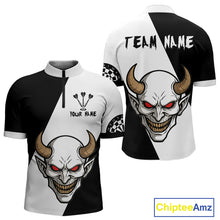 Load image into Gallery viewer, White Evil Horned Skull Funny Darts Shirt For Men - Customizable Name &amp; Team NYN0395