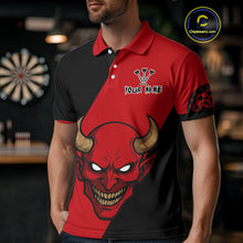 Load image into Gallery viewer, Red Evil Horned Skull Funny Darts Shirt For Men - Customizable Name &amp; Team NYN0396