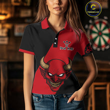 Load image into Gallery viewer, Red Evil Horned Skull Funny Darts Shirt For Women - Customizable Name &amp; Team NYN0396