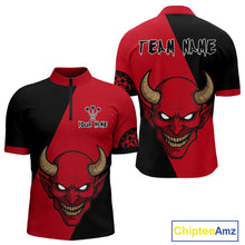 Load image into Gallery viewer, Red Evil Horned Skull Funny Darts Shirt For Men - Customizable Name &amp; Team NYN0396