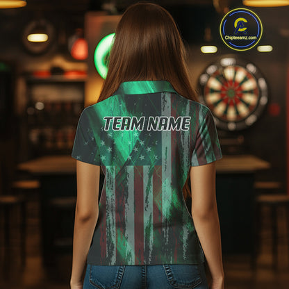 American Flag Eagle Dartboard Women's Darts Shirt Custom Name & Team | Opt1 - Green NYN0659