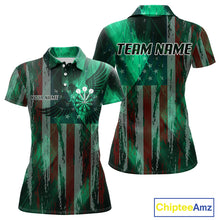 Load image into Gallery viewer, American Flag Eagle Dartboard Women's Darts Shirt Custom Name &amp; Team | Opt1 - Green NYN0659