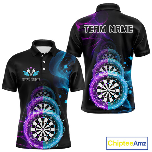 Smoke Thunder Dartboards Men's Darts Shirt Custom Name & Team | Opt1 - Purple Turquoise NYN0662