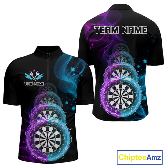 Smoke Thunder Dartboards Men's Darts Shirt Custom Name & Team | Opt1 - Purple Turquoise NYN0662