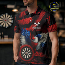 Load image into Gallery viewer, US Flag Eagle Dartboards Grunge Men's Darts Shirt Custom Name &amp; Team | Opt1 - Red NYN0665