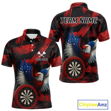 Load image into Gallery viewer, US Flag Eagle Dartboards Grunge Men's Darts Shirt Custom Name &amp; Team | Opt1 - Red NYN0665