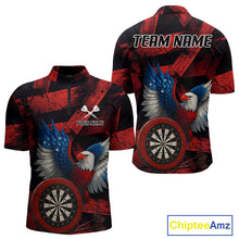 Load image into Gallery viewer, US Flag Eagle Dartboards Grunge Men's Darts Shirt Custom Name &amp; Team | Opt1 - Red NYN0665