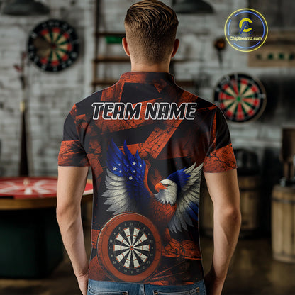 US Flag Eagle Dartboards Grunge Men's Darts Shirt Custom Name & Team | Opt2 - Orange NYN0666