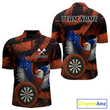 Load image into Gallery viewer, US Flag Eagle Dartboards Grunge Men's Darts Shirt Custom Name &amp; Team | Opt2 - Orange NYN0666