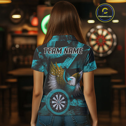 US Flag Eagle Dartboards Grunge Women's Darts Shirt Custom Name & Team | Opt3 - Turquoise NYN0667