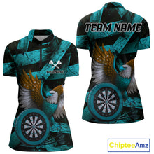 Load image into Gallery viewer, US Flag Eagle Dartboards Grunge Women's Darts Shirt Custom Name &amp; Team | Opt3 - Turquoise NYN0667