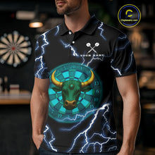 Load image into Gallery viewer, Turquoise Cow Head Skull Dartboard Funny Darts Shirt For Men - Customizable Name NYN0402