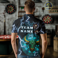 Load image into Gallery viewer, Turquoise Cow Head Skull Dartboard Funny Darts Shirt For Men - Customizable Name NYN0402