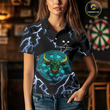 Load image into Gallery viewer, Turquoise Cow Head Skull Dartboard Funny Darts Shirt For Women - Customizable Name NYN0402