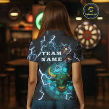 Load image into Gallery viewer, Turquoise Cow Head Skull Dartboard Funny Darts Shirt For Women - Customizable Name NYN0402