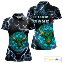 Load image into Gallery viewer, Turquoise Cow Head Skull Dartboard Funny Darts Shirt For Women - Customizable Name NYN0402