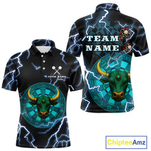 Load image into Gallery viewer, Turquoise Cow Head Skull Dartboard Funny Darts Shirt For Men - Customizable Name NYN0402