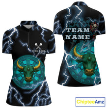 Load image into Gallery viewer, Turquoise Cow Head Skull Dartboard Funny Darts Shirt For Women - Customizable Name NYN0402
