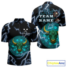 Load image into Gallery viewer, Turquoise Cow Head Skull Dartboard Funny Darts Shirt For Men - Customizable Name NYN0402