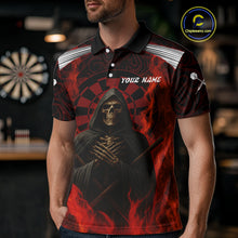 Load image into Gallery viewer, Red Dartboard Flaming The Reaper Darts Shirt For Men - Customizable Name &amp; Team NYN0405