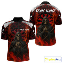 Load image into Gallery viewer, Red Dartboard Flaming The Reaper Darts Shirt For Men - Customizable Name &amp; Team NYN0405